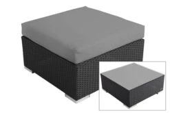 OUTFLEXX Beistelltisch/Hocker, Schwarz, Polyrattan, Inkl. Glasplatte Und Polster