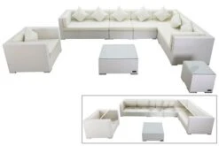 OUTFLEXX Loungemöbel-Set, Weiß, Polyrattan, Für 8 Personen, Inkl. Kaffeetisch, Wasserfeste Kissenbox