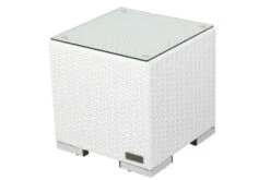 OUTFLEXX Beistelltisch, Weiß, Polyrattan, 40x40x40 Cm, Inkl. Glasplatte