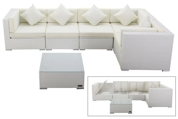 OUTFLEXX Loungemöbel Polyrattan, Weiß, Für 5 Personen, Inkl. Kaffeetisch, Wasserfeste Kissenbox 3 OUTFLEXX Loungemöbel Polyrattan, Weiß, Für 5 Personen, Inkl. Kaffeetisch, Wasserfeste Kissenbox