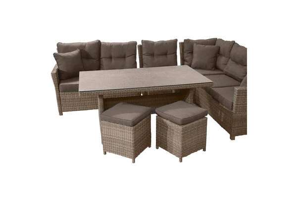 Ploß Rabida Dining-Lounge, Champagner-meliert, Polyrattan, 7 Tlg., 5-6 Pers., 146x85cm, Inkl. Polster 13 Ploß Rabida Dining-Lounge, Champagner-meliert, Polyrattan, 7 Tlg., 5-6 Pers., 146x85cm, Inkl. Polster – Bild 11