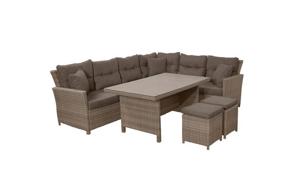 Ploß Rabida Dining-Lounge, Champagner-meliert, Polyrattan, 7 Tlg., 5-6 Pers., 146x85cm, Inkl. Polster 4 Ploß Rabida Dining-Lounge, Champagner-meliert, Polyrattan, 7 Tlg., 5-6 Pers., 146x85cm, Inkl. Polster – Bild 2