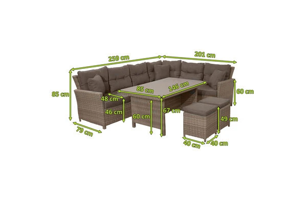 Ploß Rabida Dining-Lounge, Champagner-meliert, Polyrattan, 7 Tlg., 5-6 Pers., 146x85cm, Inkl. Polster 7 Ploß Rabida Dining-Lounge, Champagner-meliert, Polyrattan, 7 Tlg., 5-6 Pers., 146x85cm, Inkl. Polster – Bild 5