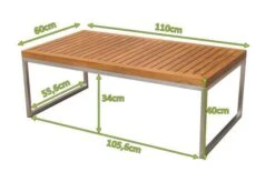 OUTFLEXX Kaffeetisch, Natur, FSC-Teak / Edelstahl, 110x60x40 Cm -Ausgewählte Gartenmöbelgeschäfte 21655 5 mass.JPG