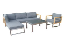 OUTFLEXX Ecklounge, Natur/grau, Edelstahl/Teak/Keramik, 5 Personen, Inklusive Sessel Und Multifunktionstisch 100 X 70 Cm, Lehne Links