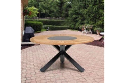 OUTFLEXX Esstisch, Anthrazit Matt, Alu/FSC-Teak, Ø150x75,5cm, Mit Glasinlay