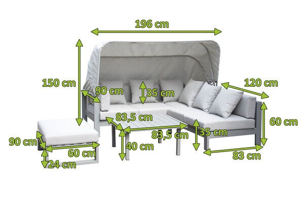 OUTFLEXX Willis Loungemöbel, Hellgrau, Alu/Polyester, 4-5 Personen, Mit Faltbarem Dach, Inkl. Loungetisch Und Hocker 7 OUTFLEXX Willis Loungemöbel, Hellgrau, Alu/Polyester, 4-5 Personen, Mit Faltbarem Dach, Inkl. Loungetisch Und Hocker – Bild 5