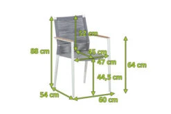OUTFLEXX Theo Dining Sessel, Weiß/grau, Alu/FSC®-Teakholz/Rope, 54 X 60 X 88 Cm -Ausgewählte Gartenmöbelgeschäfte 21824 mass.jpg