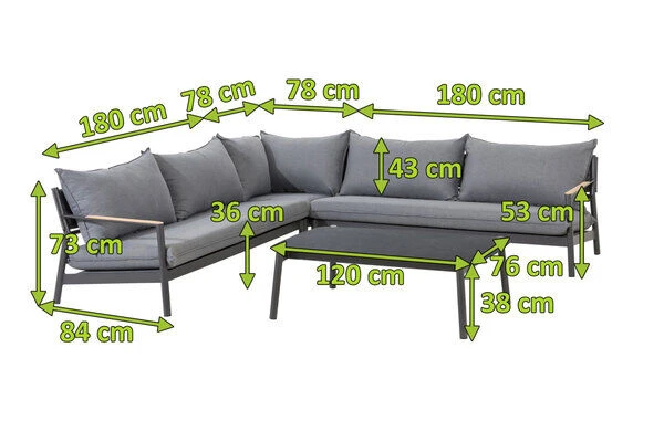 OUTFLEXX Monti Ecklounge, Dunkelgrau, Alu/FSC®-Teakholz/Polyester, 4-5 Personen, Inkl. Loungetisch Und Polster 7 OUTFLEXX Monti Ecklounge, Dunkelgrau, Alu/FSC®-Teakholz/Polyester, 4-5 Personen, Inkl. Loungetisch Und Polster – Bild 5