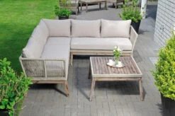 SUNNY SMART Bella Loungemöbel, Sand, Alu/Akazienholz/Polyrope, Inkl. Dekokissen, Inkl. Polster