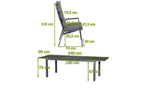 SIENA GARDEN Savona/Miros Esstischgarnitur, Matt Graphit/grau, Alu/Teak/Spraystone/Texfabric, Tisch 180/240x90 Cm, 6 Stapelsessel 7 SIENA GARDEN Savona/Miros Esstischgarnitur, Matt Graphit/grau, Alu/Teak/Spraystone/Texfabric, Tisch 180/240x90 Cm, 6 Stapelsessel – Bild 5