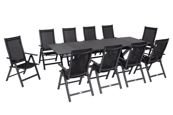 OUTFLEXX Esstischgarnitur, OUTFLEXX® Anthrazit Matt, Alu / Spraystone / Textil, Tisch 180/280x100cm, 10 Multipositionssessel 4 OUTFLEXX Esstischgarnitur, OUTFLEXX® Anthrazit Matt, Alu / Spraystone / Textil, Tisch 180/280x100cm, 10 Multipositionssessel – Bild 2