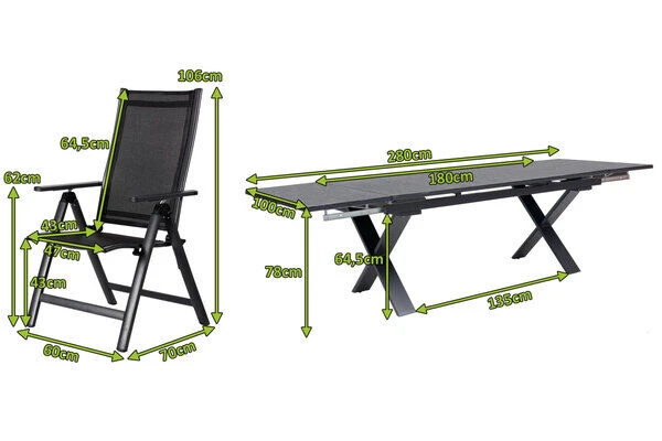 OUTFLEXX Esstischgarnitur, OUTFLEXX® Anthrazit Matt, Alu / Spraystone / Textil, Tisch 180/280x100cm, 10 Multipositionssessel 7 OUTFLEXX Esstischgarnitur, OUTFLEXX® Anthrazit Matt, Alu / Spraystone / Textil, Tisch 180/280x100cm, 10 Multipositionssessel – Bild 5