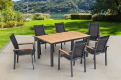 OUTFLEXX Esstischgarnitur, OUTFLEXX® Anthrazit Matt, Alu / Teak / Textil, Tisch 150/210x90cm, 6 Stapelsessel -Ausgewählte Gartenmöbelgeschäfte 22169 6.jpg