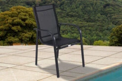 OUTFLEXX Esstischgarnitur, OUTFLEXX® Anthrazit Matt, Alu / Teak / Textil, Tisch 150/210x90cm, 8 Sessel, Stapelbar -Ausgewählte Gartenmöbelgeschäfte 22184 3.jpg