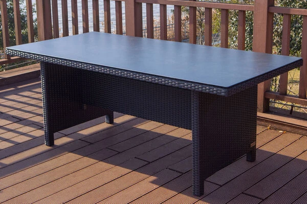 OUTFLEXX Esstisch, Schwarz, Polyrattan, 200x95cm, Tischplatte Spraystone, 6mm, Aufliegend 3 OUTFLEXX Esstisch, Schwarz, Polyrattan, 200x95cm, Tischplatte Spraystone, 6mm, Aufliegend