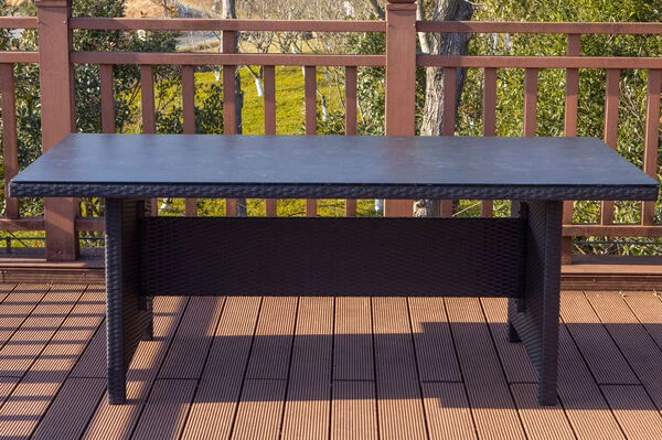 OUTFLEXX Esstisch, Schwarz, Polyrattan, 200x95cm, Tischplatte Spraystone, 6mm, Aufliegend 4 OUTFLEXX Esstisch, Schwarz, Polyrattan, 200x95cm, Tischplatte Spraystone, 6mm, Aufliegend – Bild 2