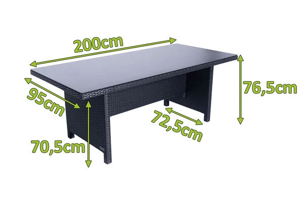 OUTFLEXX Esstisch, Schwarz, Polyrattan, 200x95cm, Tischplatte Spraystone, 6mm, Aufliegend 6 OUTFLEXX Esstisch, Schwarz, Polyrattan, 200x95cm, Tischplatte Spraystone, 6mm, Aufliegend – Bild 4
