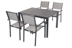 VILLANA Esstischgruppe, Anthrazit/grau, Alu/Textilene, Tisch 130/180x90cm, 4 Stapelsessel -Ausgewählte Gartenmöbelgeschäfte 22585 02.jpg