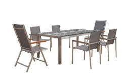 OUTFLEXX Esstischgarnitur, Silber/taupe, Edelstahl/Granit/Textil, 200x100 Cm, 4 Stapelsessel, 2 Multipos, Armlehnen Aus FSC-Teak -Ausgewählte Gartenmöbelgeschäfte 22776 02.jpg