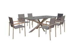OUTFLEXX Esstischgarnitur, Silber/taupe, Edelstahl/Granit/Textil, 200x100 Cm, 6 Stapelsessel, Armlehnen Aus FSC-Teak -Ausgewählte Gartenmöbelgeschäfte 22795 02.jpg