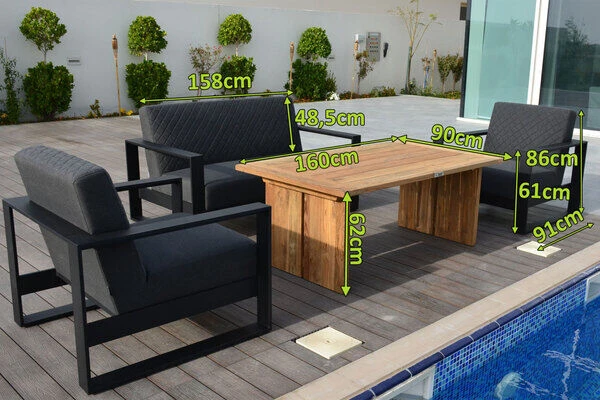 OUTFLEXX Loungemöbel, Sooty, Alu/Sunbrella/recyceltes Teakholz, 4 Personen, Loungetisch 160x90 Cm 7 OUTFLEXX Loungemöbel, Sooty, Alu/Sunbrella/recyceltes Teakholz, 4 Personen, Loungetisch 160x90 Cm – Bild 5