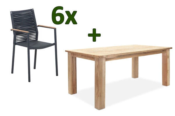 OUTFLEXX Theo Esstischgarnitur, Anthrazit/natur, Alu/Rope/FSC®/SLVK-Teakholz, Tisch 180x90 Cm, 6x Dining Sessel 3 OUTFLEXX Theo Esstischgarnitur, Anthrazit/natur, Alu/Rope/FSC®/SLVK-Teakholz, Tisch 180x90 Cm, 6x Dining Sessel