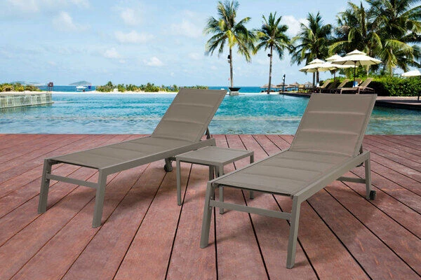 OUTFLEXX 2er-Set Rolliege, Champagner, Alu/Textilene, 192x72x95 Cm, Verstellbar, Inkl. Räder Und Beistelltisch 4 OUTFLEXX 2er-Set Rolliege, Champagner, Alu/Textilene, 192x72x95 Cm, Verstellbar, Inkl. Räder Und Beistelltisch – Bild 2