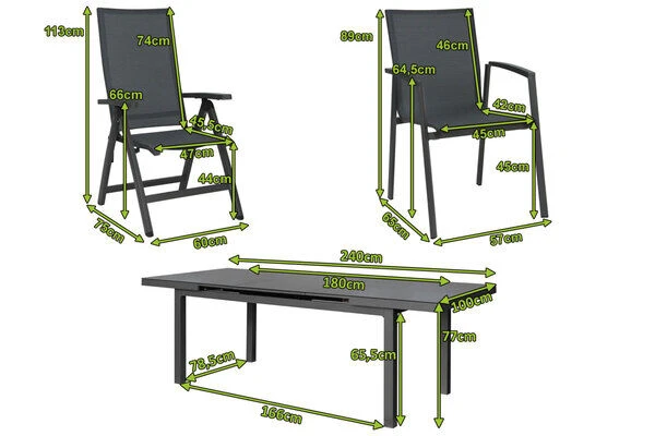STERN New Top Esstischgarnitur, Anthrazit, Alu / Glas / Textil, Tisch 180/240x100cm, 4 Stapel-, 2 Klappsessel 6 STERN New Top Esstischgarnitur, Anthrazit, Alu / Glas / Textil, Tisch 180/240x100cm, 4 Stapel-, 2 Klappsessel – Bild 5