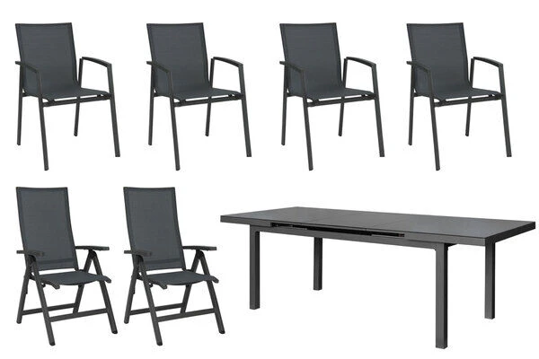 STERN New Top Esstischgarnitur, Anthrazit, Alu / Glas / Textil, Tisch 180/240x100cm, 4 Stapel-, 2 Klappsessel 18 STERN New Top Esstischgarnitur, Anthrazit, Alu / Glas / Textil, Tisch 180/240x100cm, 4 Stapel-, 2 Klappsessel – Bild 17