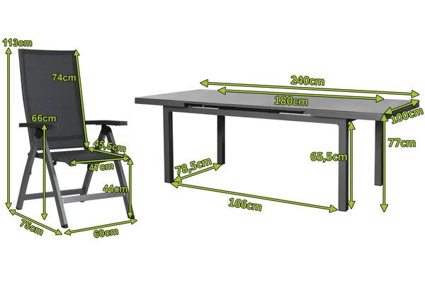 STERN New Top Esstischgarnitur, Graphit, Alu / Glas / Textil, Tisch 180/240x100cm, 6 Klappsessel 7 STERN New Top Esstischgarnitur, Graphit, Alu / Glas / Textil, Tisch 180/240x100cm, 6 Klappsessel – Bild 5