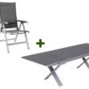 KETTLER BasicPlus Esstischgarnitur, Silber / Anthrazit, Alu / Spraystone / Textil, Tisch 180/280x100cm, 8 Multipositionssessel
