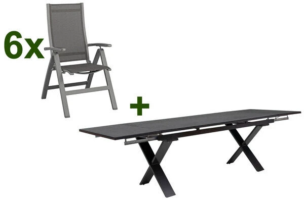 KETTLER Altura Esstischgarnitur, Anthrazit, Alu / Spraystone / Textil, Tisch 180/280x100cm, 6 Multipositionssessel 3 KETTLER Altura Esstischgarnitur, Anthrazit, Alu / Spraystone / Textil, Tisch 180/280x100cm, 6 Multipositionssessel