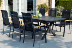 HARTMAN Xanadu / Alice Sitzgruppe, Xerix/natur, Alu/Teak/Glaskeramik, 4x4 Textilen, 6 Dining Sessel, 160/220x100cm, FSC-Teak Armlehnen