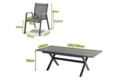 HARTMAN Xanadu / Aruba Sitzgruppe, Xerix/natur, Alu/Teak/Glaskeramik, 8 Dining Sessel, 160/220x100cm, FSC-Teak Armlehnen -Ausgewählte Gartenmöbelgeschäfte 23266 mass.jpg