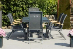 HARTMAN Xanadu / Da Vinci Sitzgruppe, Xerix/natur, Alu/Teak/Glaskeramik, 4 Dining Sessel, 2 Multipo, 160/220x100cm, FSC-Teak Armlehnen