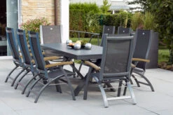 HARTMAN Sondermodell Xanadu / Primo Sitzgruppe, Xerix/natur, Alu/Teak/Glaskeramik, 8 Multipo, 220/280x100cm, X-Gestell, FSC-Teak Armlehnen