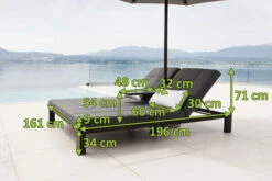 OUTFLEXX Twin Doppelliege, Sooty/marble, Alu/Sunbrella, 196 X 161 X 34 Cm, Rückenlehne Verstellbar, Inkl. Beistelltisch Und 1x Rückenkissen -Ausgewählte Gartenmöbelgeschäfte 23469 mass.jpg