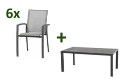 SIENA GARDEN Carlos/Velia Dining Set, Anthrazit/grau, Alu/Ranotex®-Gewebe/Keramik, 180 X 100cm, Inkl. 6 Diningsessel
