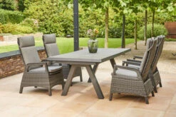 SIENA GARDEN Tirana/Solea Dining Set, Anthrazit/blau, Alu/Gardino®-Geflecht/Keramik, 205-265 X 103 X 76 Cm, Inkl. 4 Diningsessel, Stufenlos Verstellbar
