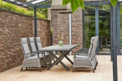 SIENA GARDEN Messina/Solea Dining Set, Blau/anthrazit, Alu/Gardino®-Geflecht/Keramik, 200-260x100, Inkl. 6 Diningsessel, Stufenlos Verstellbar