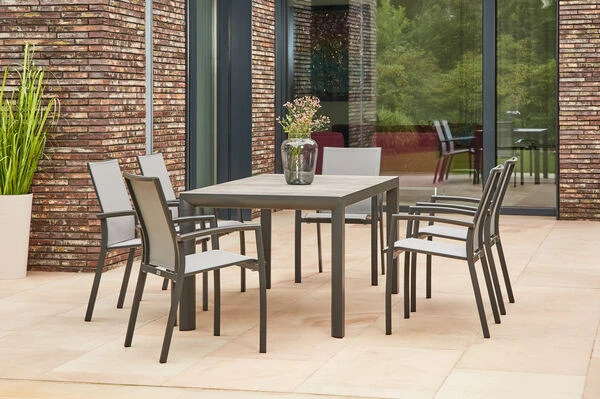 SIENA GARDEN Silva/Velia Dining Set, Anthrazit/grau, Alu/Ranotex®-Gewebe/Keramik, 160 X 90cm, Inkl. 6 Diningsessel 3 SIENA GARDEN Silva/Velia Dining Set, Anthrazit/grau, Alu/Ranotex®-Gewebe/Keramik, 160 X 90cm, Inkl. 6 Diningsessel