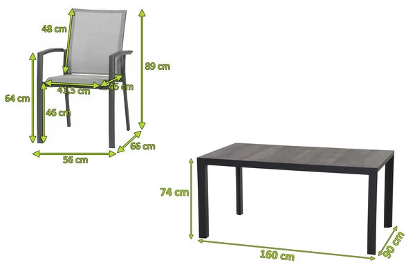 SIENA GARDEN Silva/Velia Dining Set, Anthrazit/grau, Alu/Ranotex®-Gewebe/Keramik, 160 X 90cm, Inkl. 6 Diningsessel 7 SIENA GARDEN Silva/Velia Dining Set, Anthrazit/grau, Alu/Ranotex®-Gewebe/Keramik, 160 X 90cm, Inkl. 6 Diningsessel – Bild 5