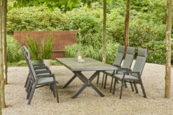 SIENA GARDEN Sincro/Valencia Dining Set, Anthrazit/grau, Alu/Textilgewebe/Keramik, 200-260x103cm, Inkl. 6 Diningsessel, Stufenlos Verstellbar