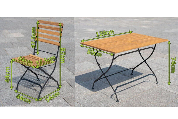 OUTFLEXX Sitzgruppe, Natur/schwarz, Stahl/FSC-Akazienholz, 120x80 Cm, 4 Klappstühle, Pulverbeschichtet, Verzinkt 7 OUTFLEXX Sitzgruppe, Natur/schwarz, Stahl/FSC-Akazienholz, 120x80 Cm, 4 Klappstühle, Pulverbeschichtet, Verzinkt – Bild 5