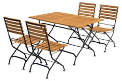 OUTFLEXX Sitzgruppe, Natur/schwarz, Stahl/FSC-Akazienholz, 120x80 Cm, 4 Klappstühle, Pulverbeschichtet, Verzinkt