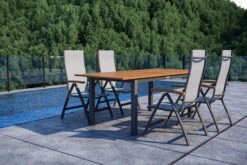 VILLANA Esstischgarnitur, Anthrazit/grau, Alu/ FSC-Akazienholz, Ausziehtisch 150/200 Cm, 4 Multipositionssessel