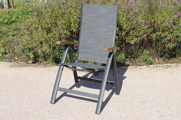 VILLANA Esstischgarnitur, Anthrazit/grau, Alu/ FSC-Akazienholz, Ausziehtisch 150/200 Cm, 4 Multipositionssessel 5 VILLANA Esstischgarnitur, Anthrazit/grau, Alu/ FSC-Akazienholz, Ausziehtisch 150/200 Cm, 4 Multipositionssessel – Bild 3