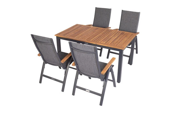 VILLANA Esstischgarnitur, Anthrazit/grau, Alu/ FSC-Akazienholz, Ausziehtisch 150/200 Cm, 4 Multipositionssessel 4 VILLANA Esstischgarnitur, Anthrazit/grau, Alu/ FSC-Akazienholz, Ausziehtisch 150/200 Cm, 4 Multipositionssessel – Bild 2