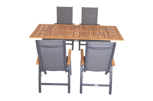 VILLANA Esstischgarnitur, Anthrazit/grau, Alu/ FSC-Akazienholz, Ausziehtisch 150/200 Cm, 4 Multipositionssessel 12 VILLANA Esstischgarnitur, Anthrazit/grau, Alu/ FSC-Akazienholz, Ausziehtisch 150/200 Cm, 4 Multipositionssessel – Bild 10